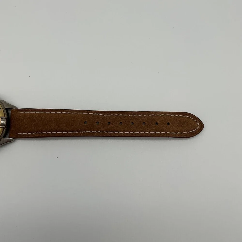 Vintage Guess Mens Watch 38mm White Dial Brown Leather Moonphase New Battery